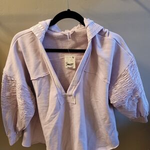 Free People Hooded Pullover with Ruched Sleeves